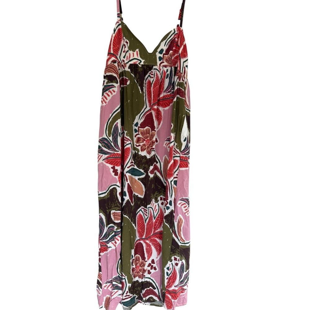 Francesca's Sun Dress Linen/rayon Boho Floral Large Green Pink